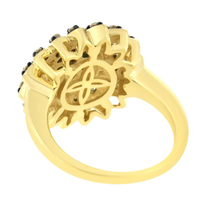 10K Yellow Gold Plated .925 Sterling Silver 1 cttw Prong Set Round-Cut Diamond Floral Cocktail Ring (I1-I2 Clarity, J-K Color)