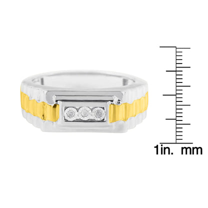 10K Yellow Gold Plated .925 Sterling Silver Diamond Accent Miracle-Set 3 Stone Ridged Band Gentlemen&