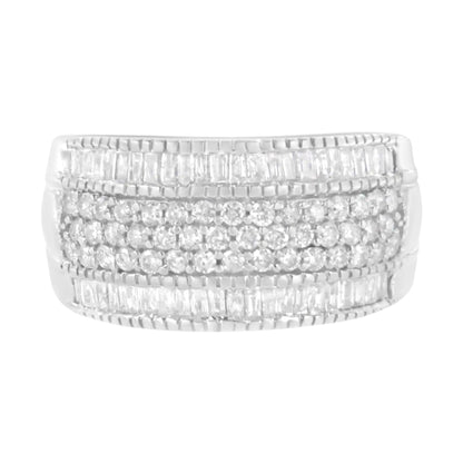 .925 Sterling Silver 1cttw Multi-Row Round and Baguette-Cut Diamond Modern Band Ring (I2-I3 Clarity, H-I Color)