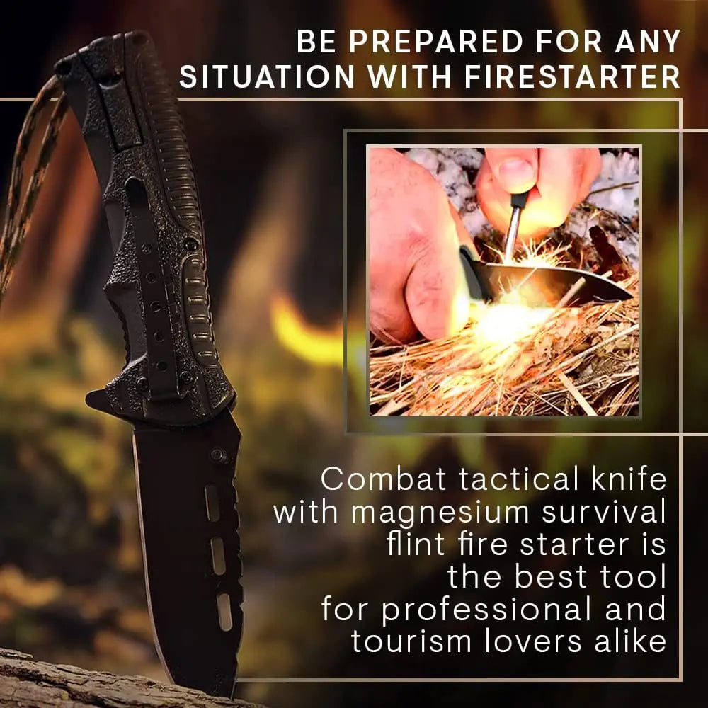 Tactical Folding Knife with Paracord, Whistle &amp; Fire starter