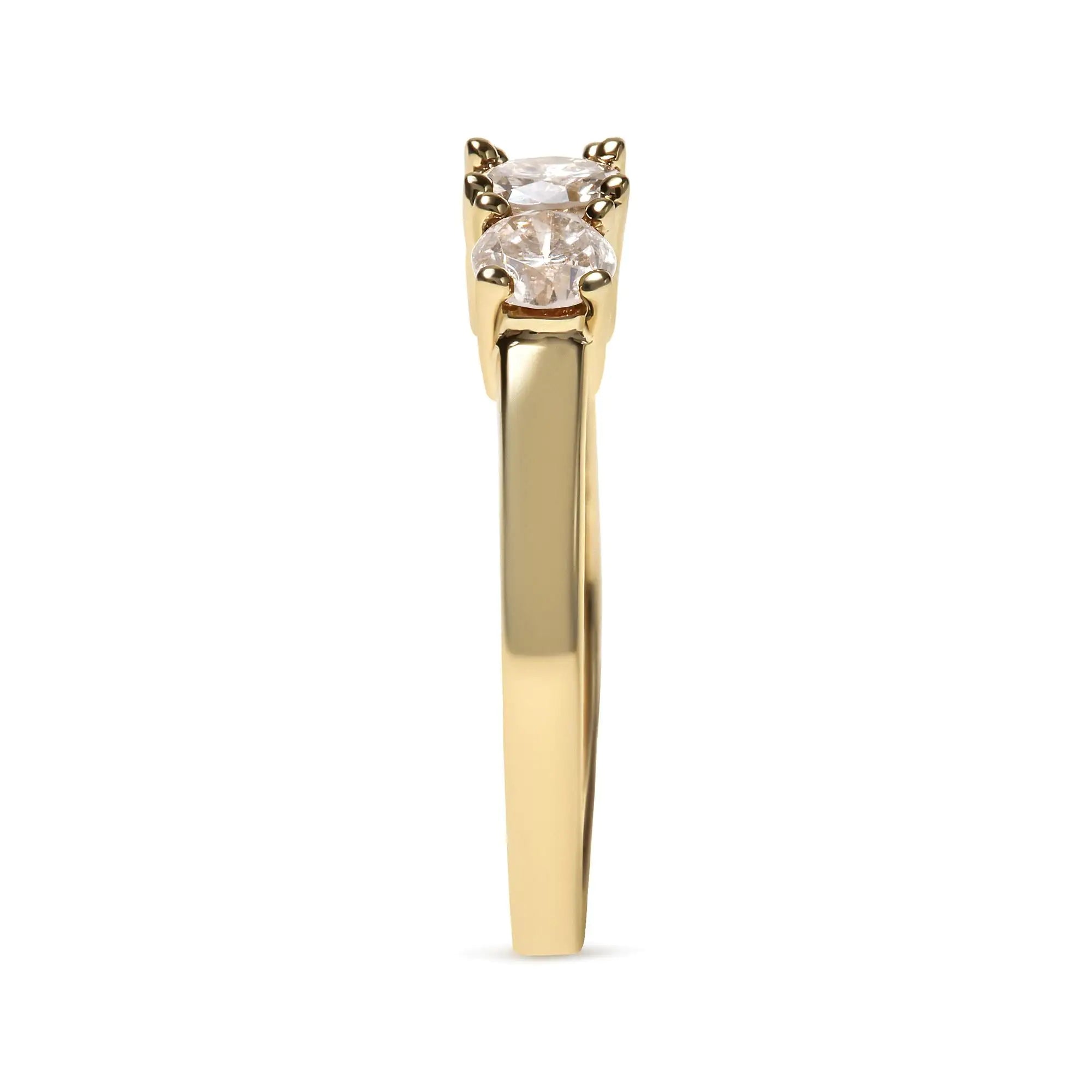 10K Yellow Gold 1.00 Cttw Champagne Diamond 3-Stone Band Ring (J-K Color, I1-I2 Clarity)