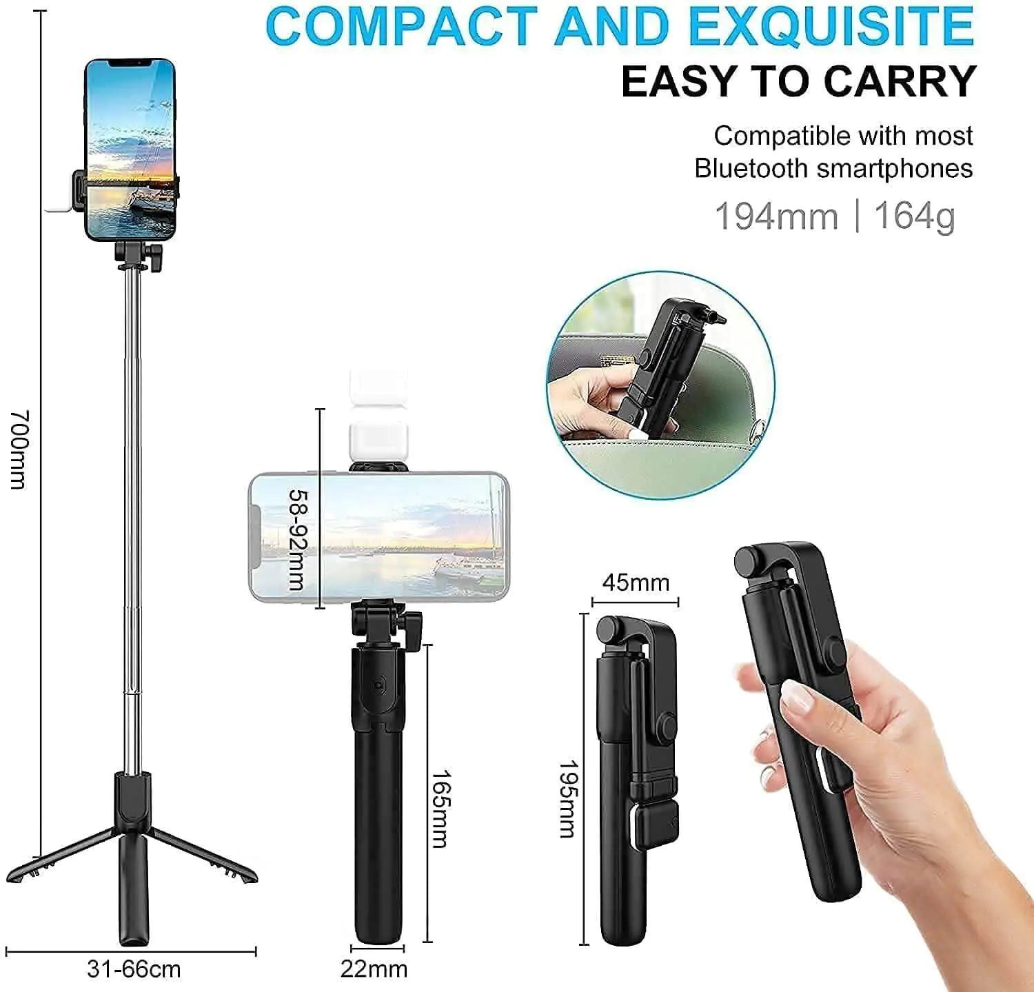 Wireless Selfie Stick Tripod with Light