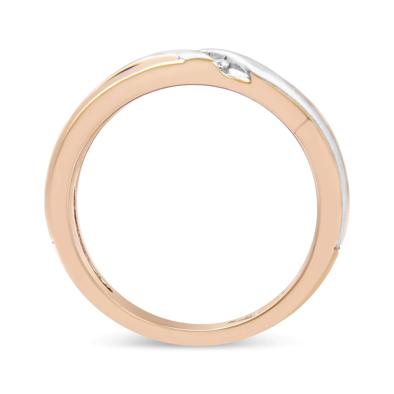 10K White and Rose Gold 1/10 Cttw 3-Stone Tension Slant Band Matte Finish Ring for Men (I-J Color, I2-I3 Clarity)