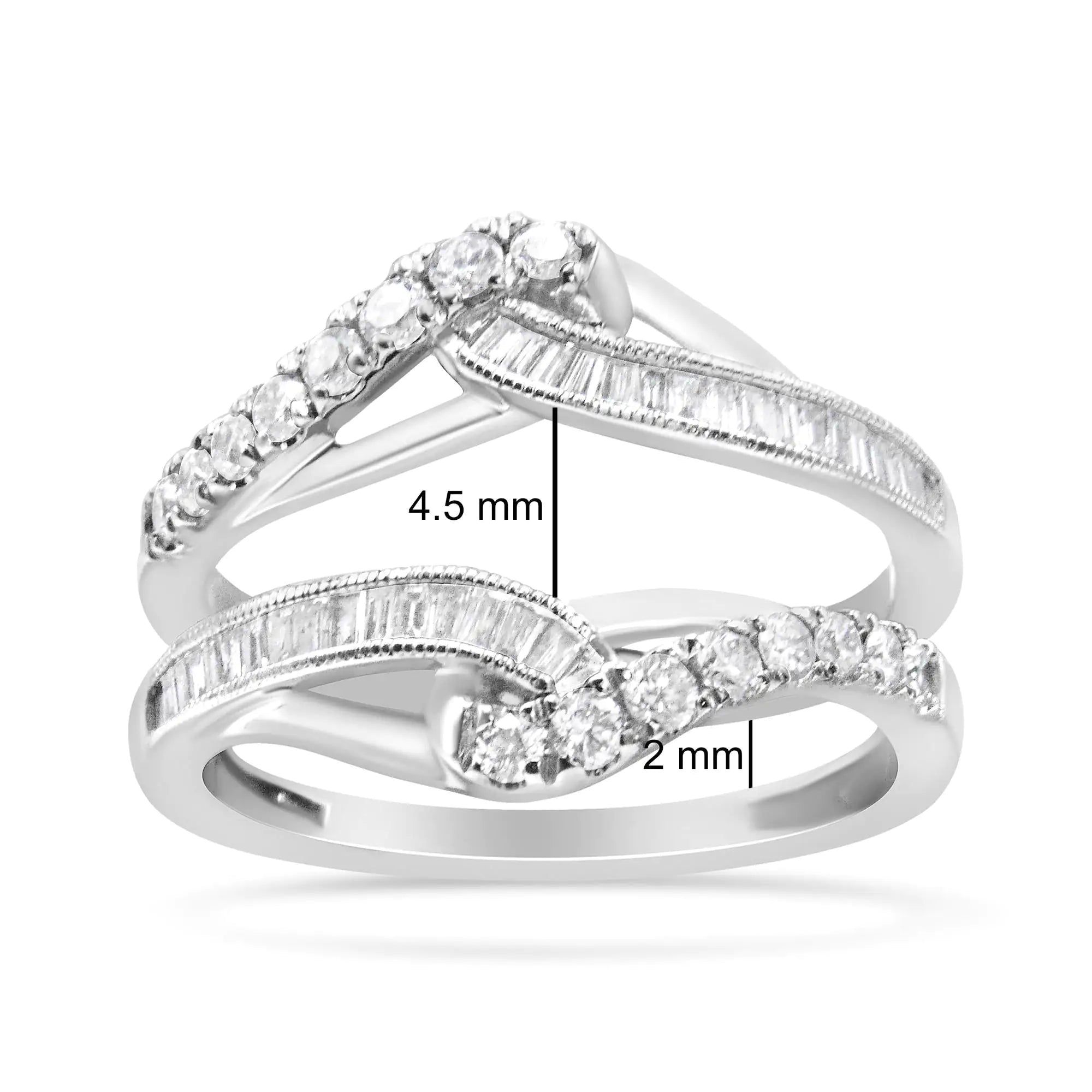 14K White Gold 0.65 Cttw Round and Baguette Invisible-Set Diamond Enhancer Wrap Ring (I-J Color, I2-I3 Clarity)