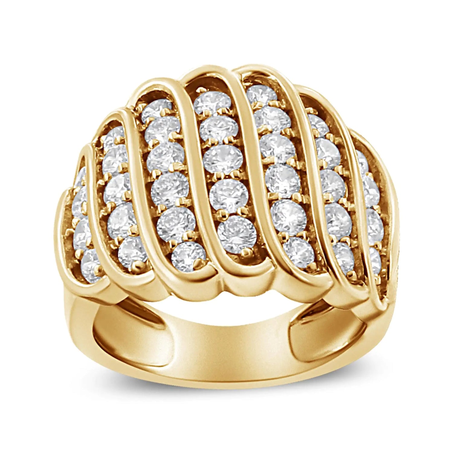 14K Yellow Gold Plated .925 Sterling Silver 2.00 Cttw Diamond Multi Row Band Ring (J-K Color, I1-I2 Clarity)