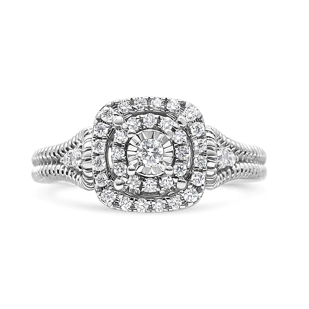 .925 Sterling Silver 1/3 Cttw Miracle Set Round-Cut Diamond Cocktail Ring (H-I Color, I1-I2 Clarity)