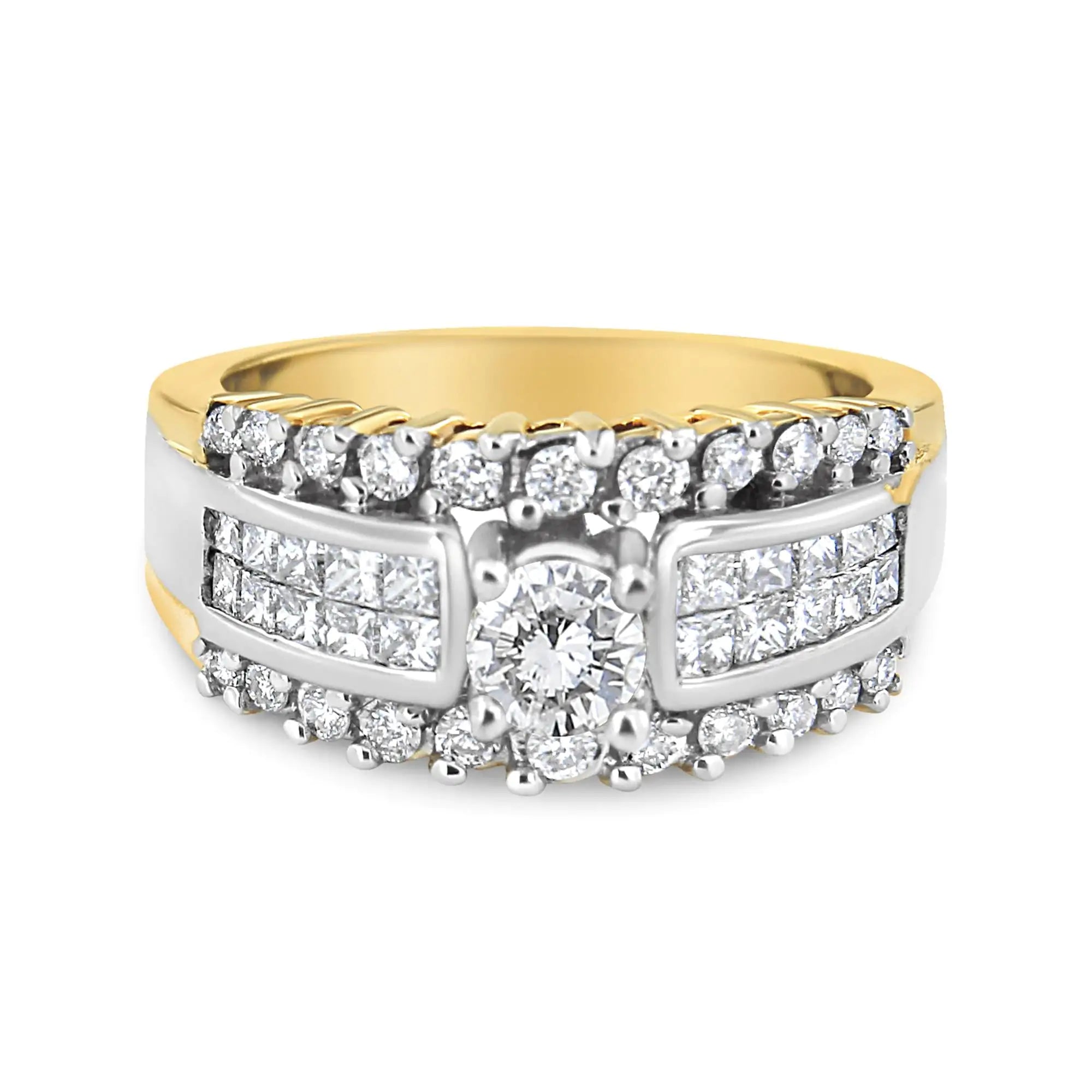 14K Yellow and White Gold 1 1/2 Cttw Round and Princess-Cut Diamond Band Ring (H-I Color, SI2-I Clarity)