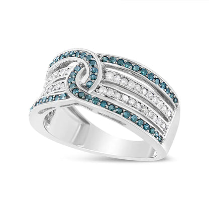 .925 Sterling Silver 1/2 Cttw White and Blue Color Treated Diamond Band Ring (H-I Color, I1-I2 Clarity)