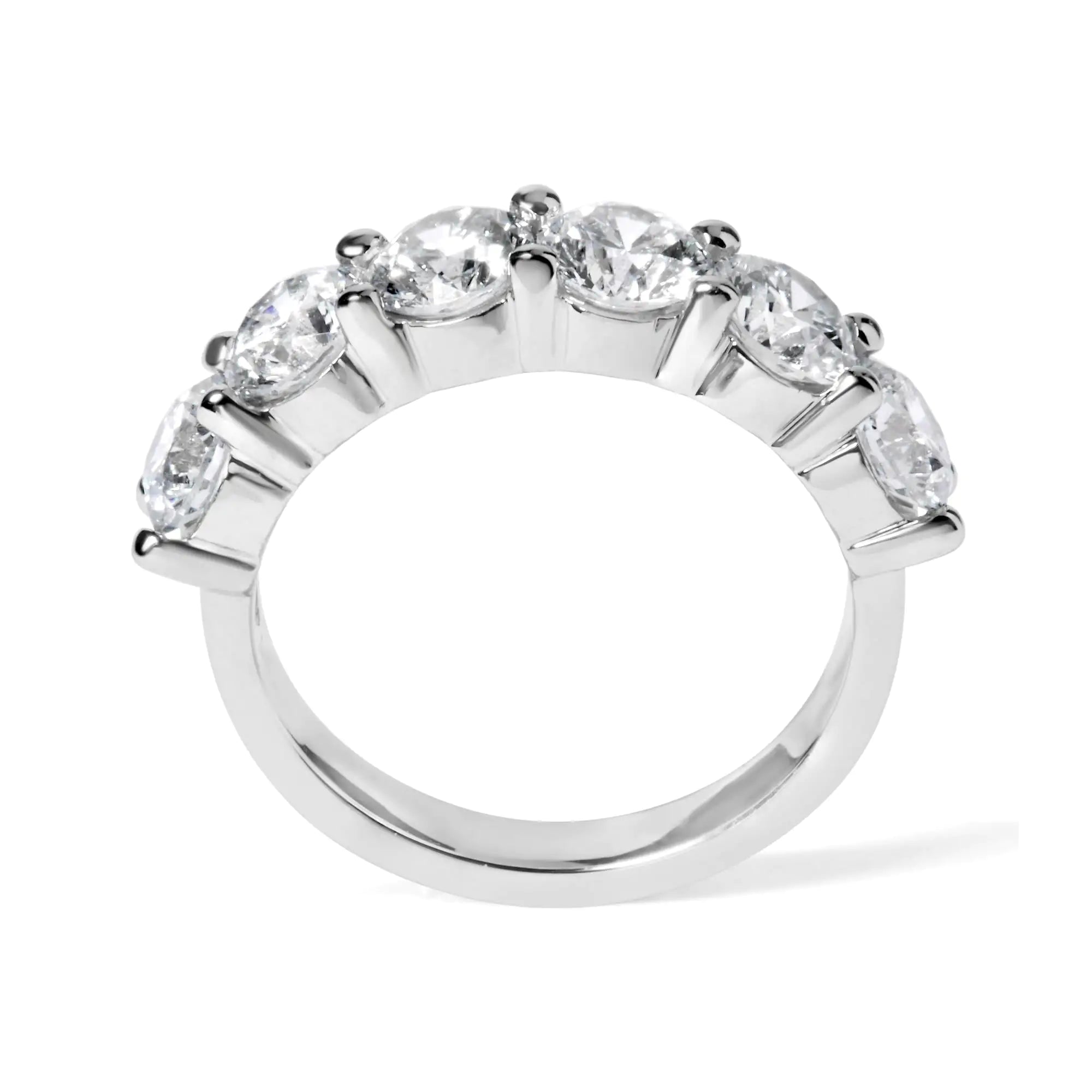 14K White Gold 3.0 Cttw Lab-Grown Diamond Shared Prong Set 6 Stone Band Ring (G-H Color, VS2-SI1 Clarity)