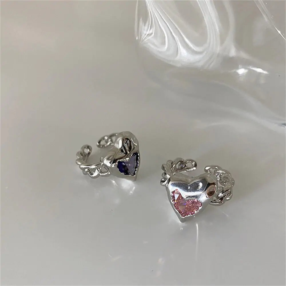 Adjustable Heart Sparkling Ring