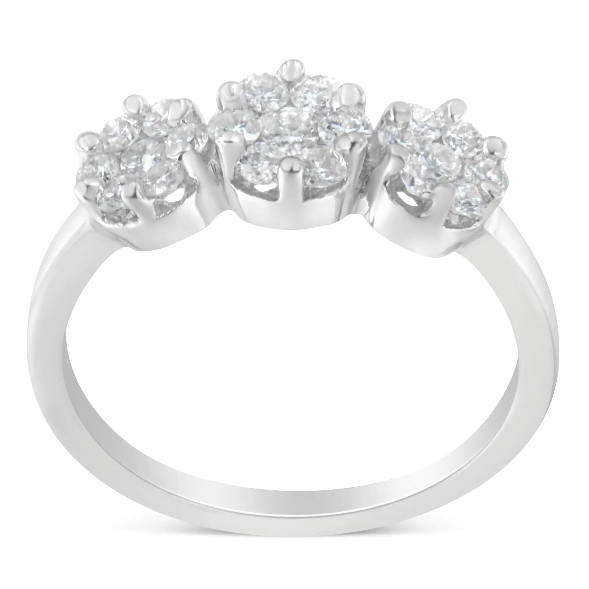 14K White Gold Three-Stone Cluster Diamond Ring (0.7 Cttw, H-I Color, SI2-I1 Clarity)