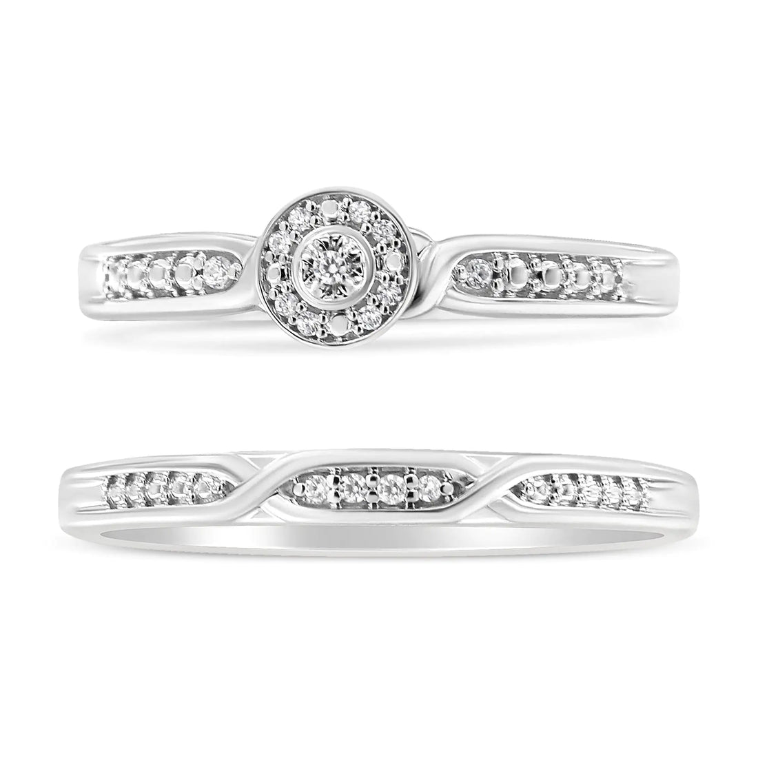 .925 Sterling Silver Diamond Accent Frame Twist Shank Bridal Set Ring and Band (I-J Color, I3 Clarity)