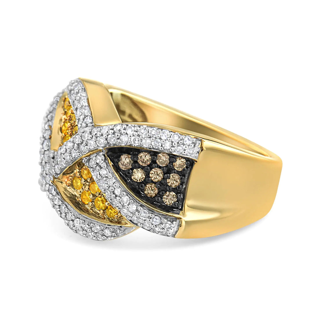 14K Yellow Gold 3/4 Cttw Champagne, Yellow and Round-Cut Diamond Ring (I-J Color, I2-I3 Clarity)