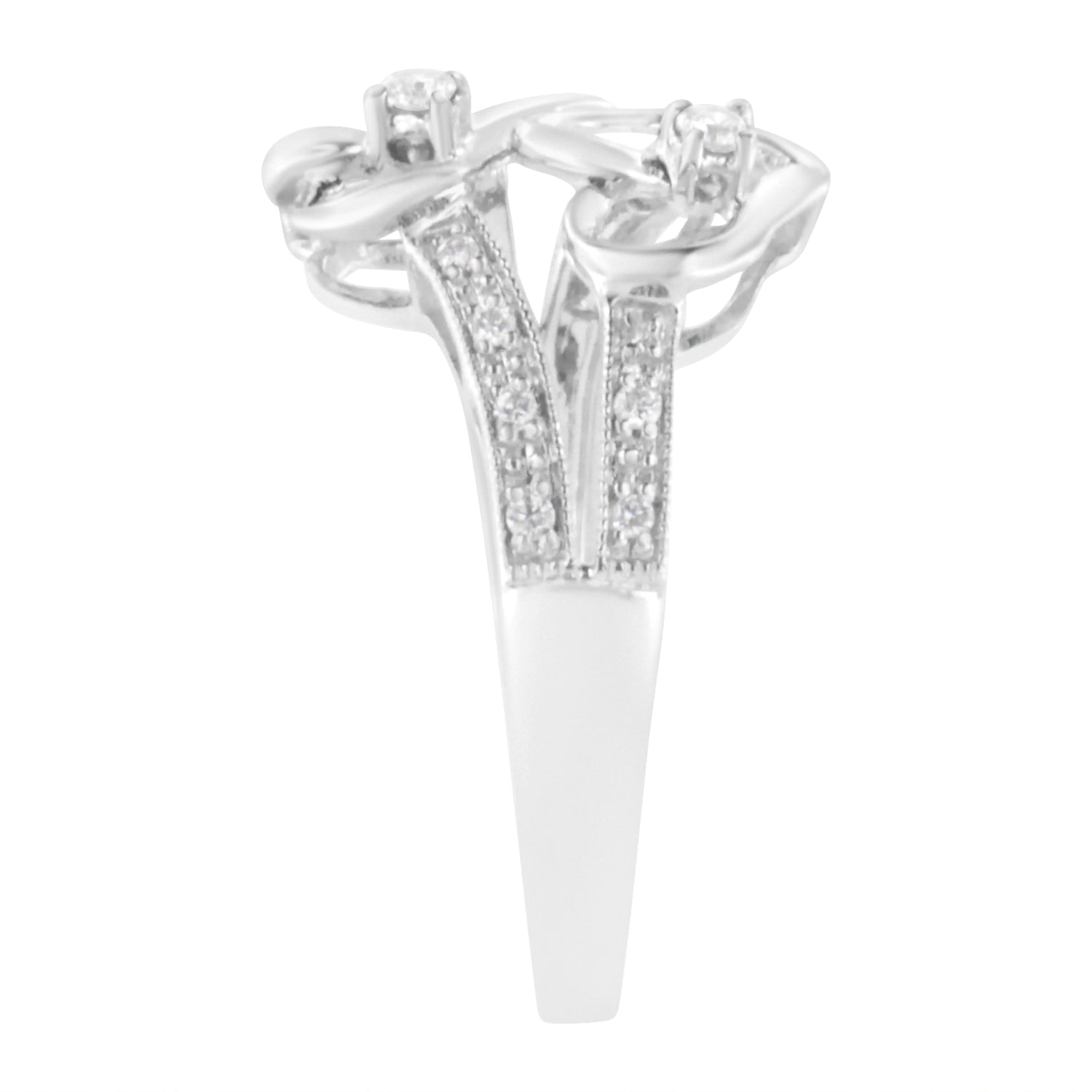 14KT White Gold 1/10 cttw Diamond Twin Heart Ring