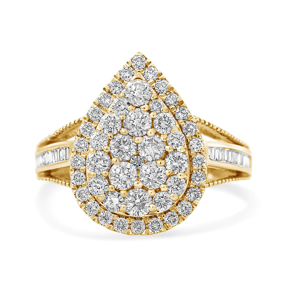 10K Yellow Gold Plated .925 Sterling Silver 1 1/2 Cttw Round-Cut Diamond Cocktail Ring (I-J Color, I1-I2 Clarity)