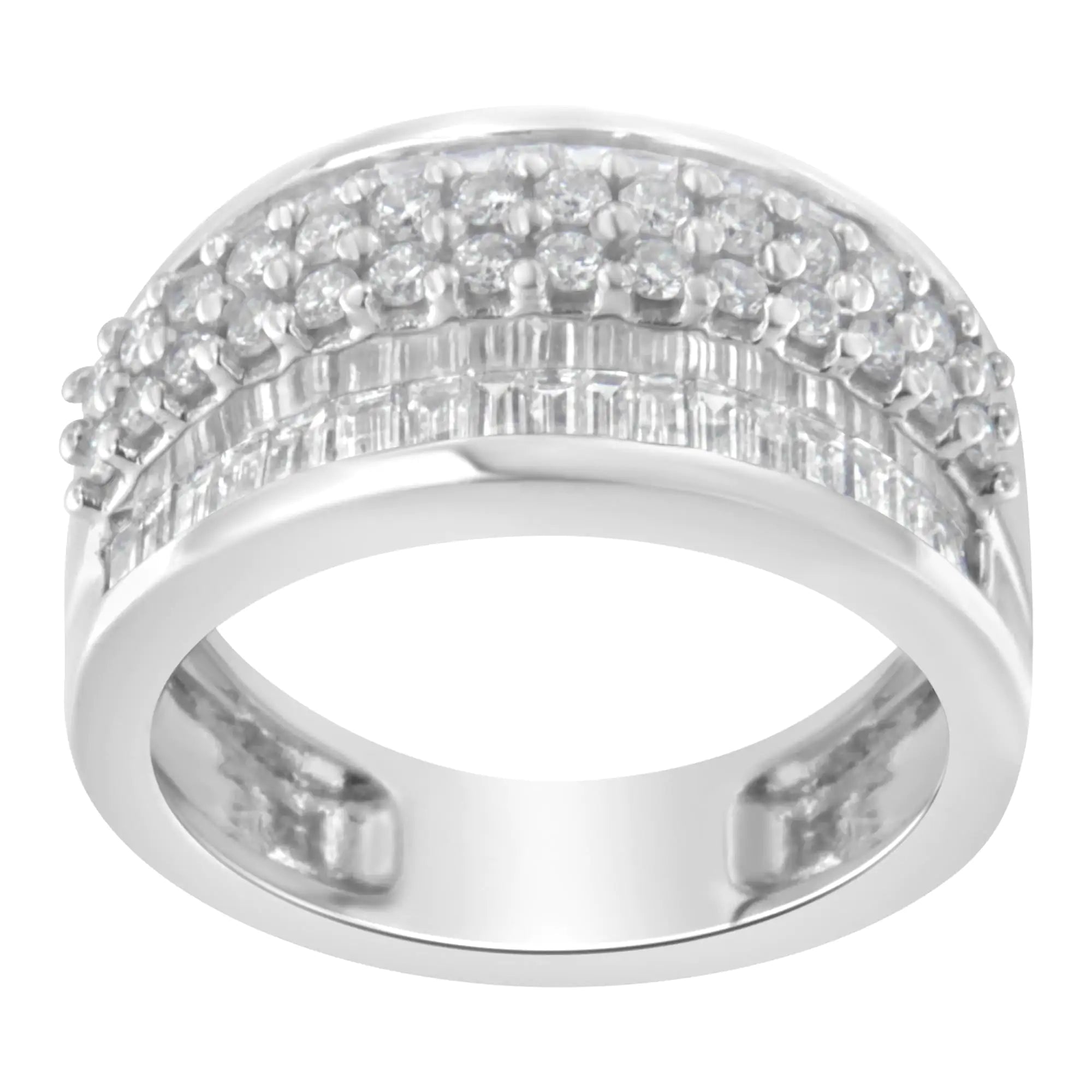 14K White Gold Round and Baguette Diamond Ring (1 1/2 Cttw, F-G Color, SI1-SI2 Clarity)