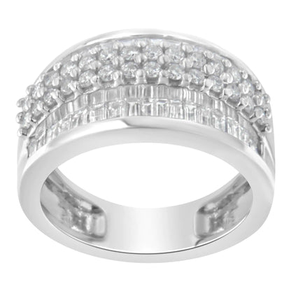 14K White Gold Round and Baguette Diamond Ring (1 1/2 Cttw, F-G Color, SI1-SI2 Clarity)