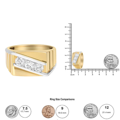 Gents 14K Yellow and White Gold 1.00 Cttw Channel Set Round-Cut Diamond 3 Stone Band Ring (G-H Color, SI1-SI2 Clarity)