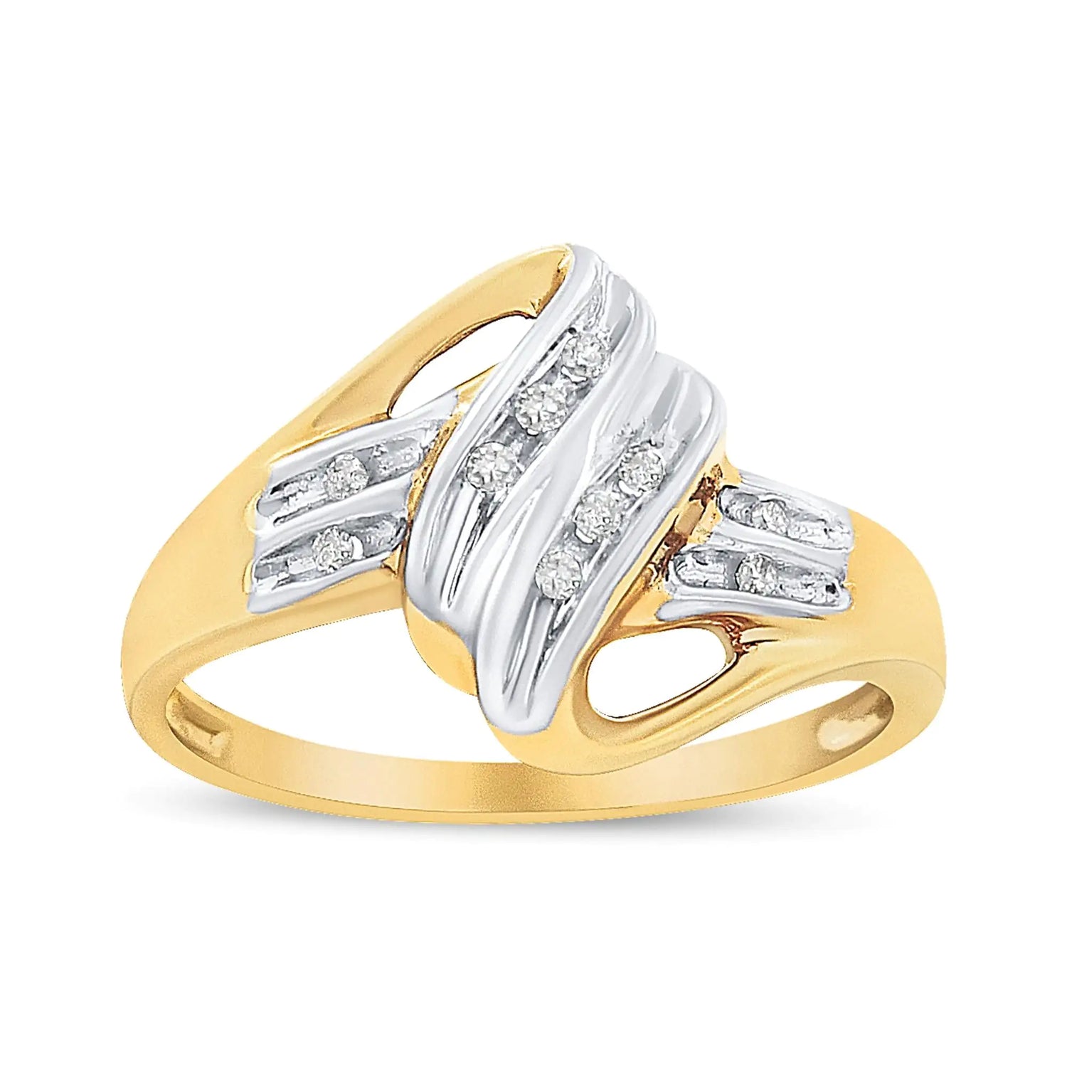 10K Yellow and White Gold 1/15 Cttw Round-Cut Diamond Bypass Ring (I2 Color, I-J Clarity)