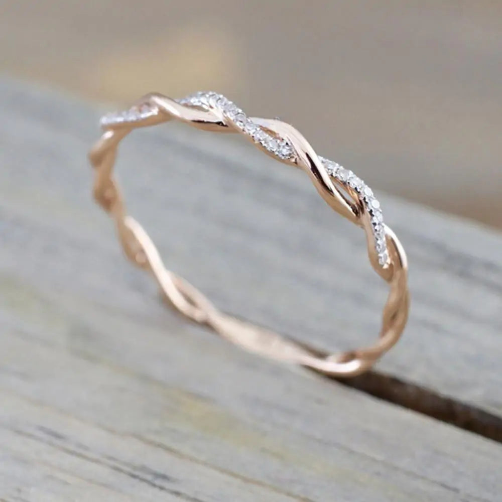 Rose Gold Twisted Diamond Wedding Band Ring