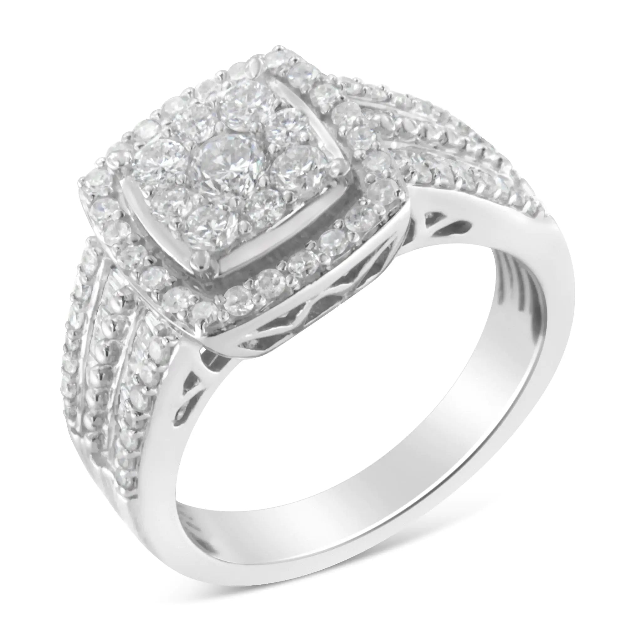 10K White Gold Diamond Cluster Ring (1 Cttw, H-I Color, I1-I2 Clarity)