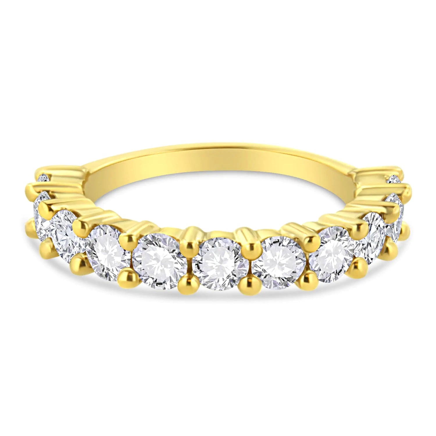 14K Yellow Gold Plated .925 Sterling Silver 2.00 Cttw Shared Prong Set Round-Diamond 11 Stone Band Ring (J-K Color, I1-I2 Clarity)