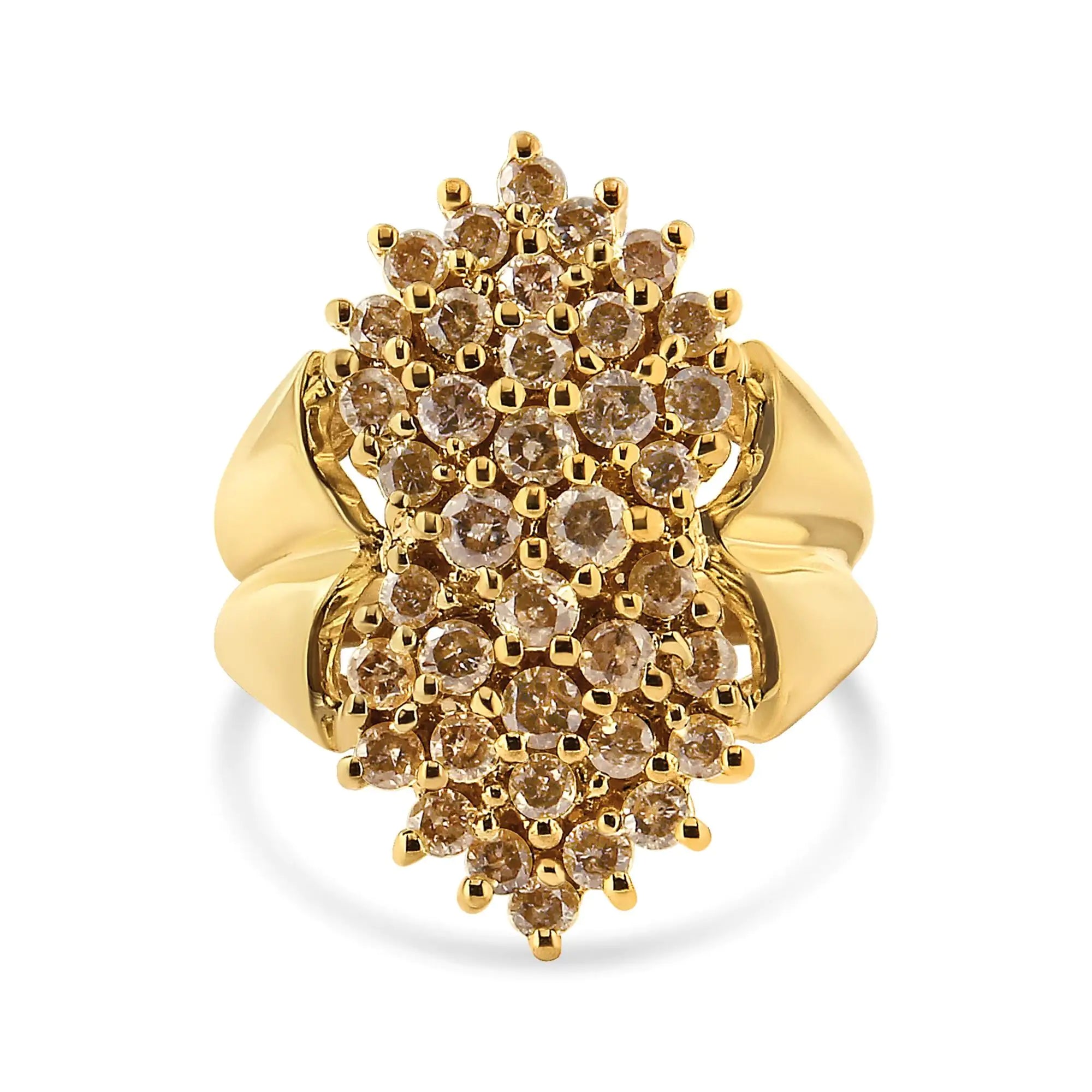 14K Yellow Gold Plated .925 Sterling Silver 1 1/2 Cttw Diamond Cluster Ring (Champagne Color, I2-I3 Clarity)