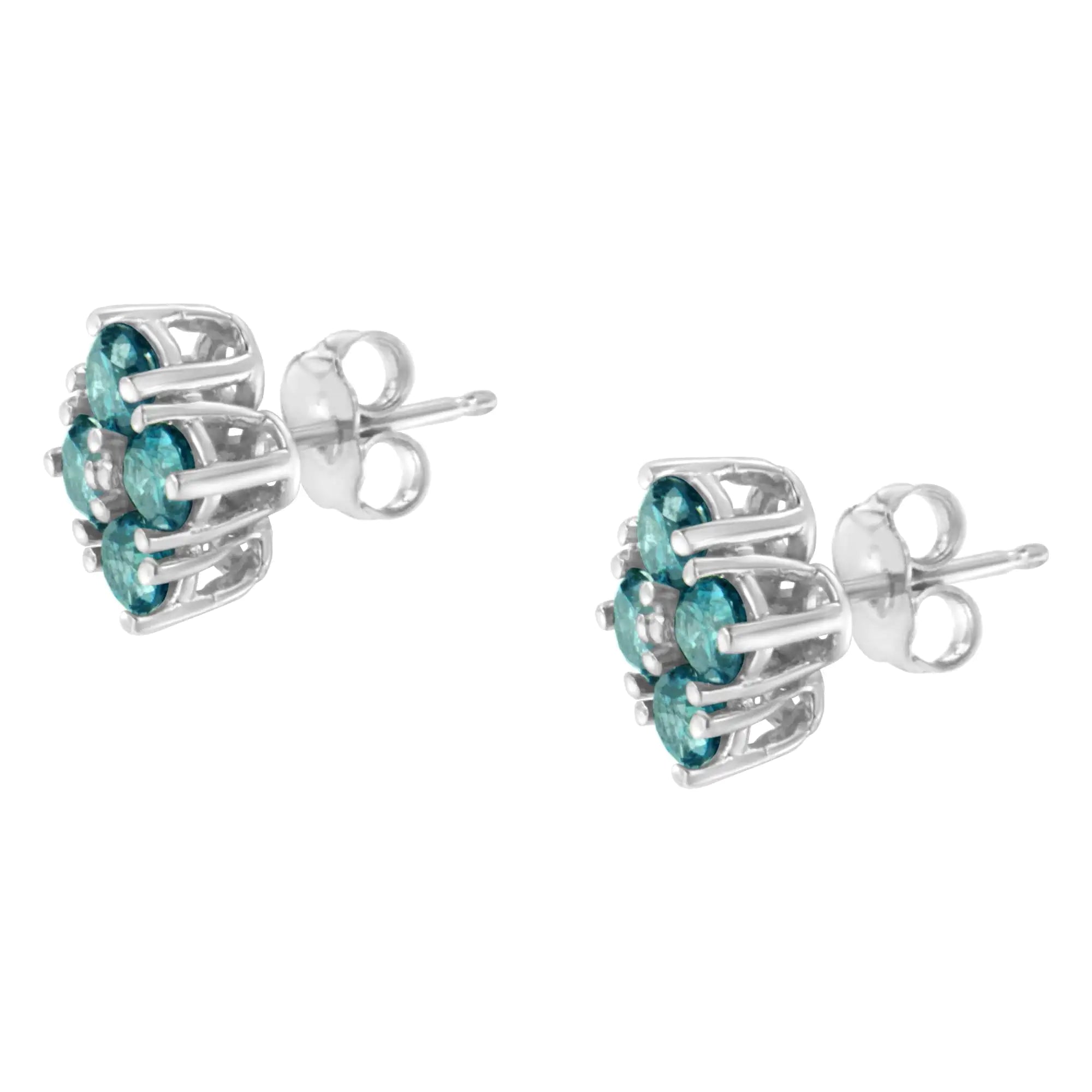 14KT White Gold Color Treated Blue Diamond Stud Earrings (1 1/2 cttw, Blue, I2-I3 Clarity)