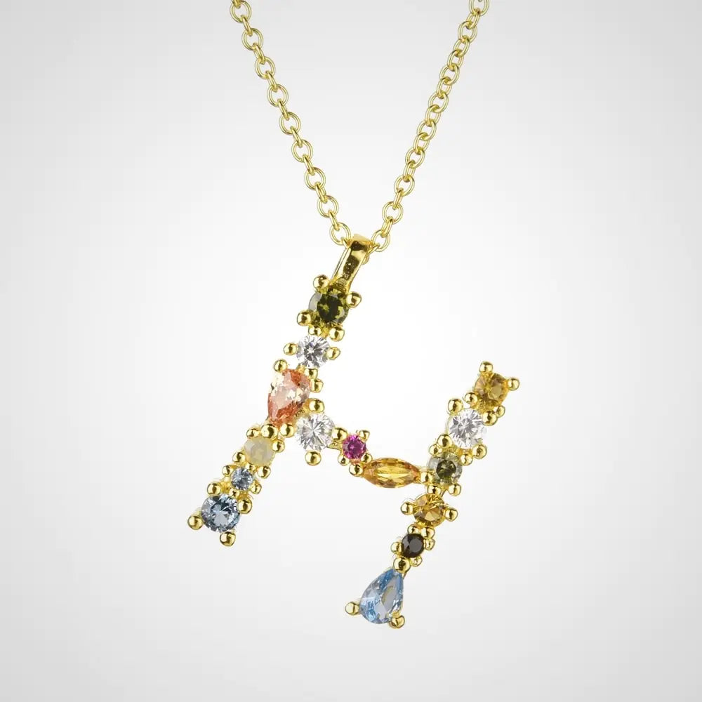 ANDYWEN 925 Sterling Silver Gold Letter M Opal Initial Necklace