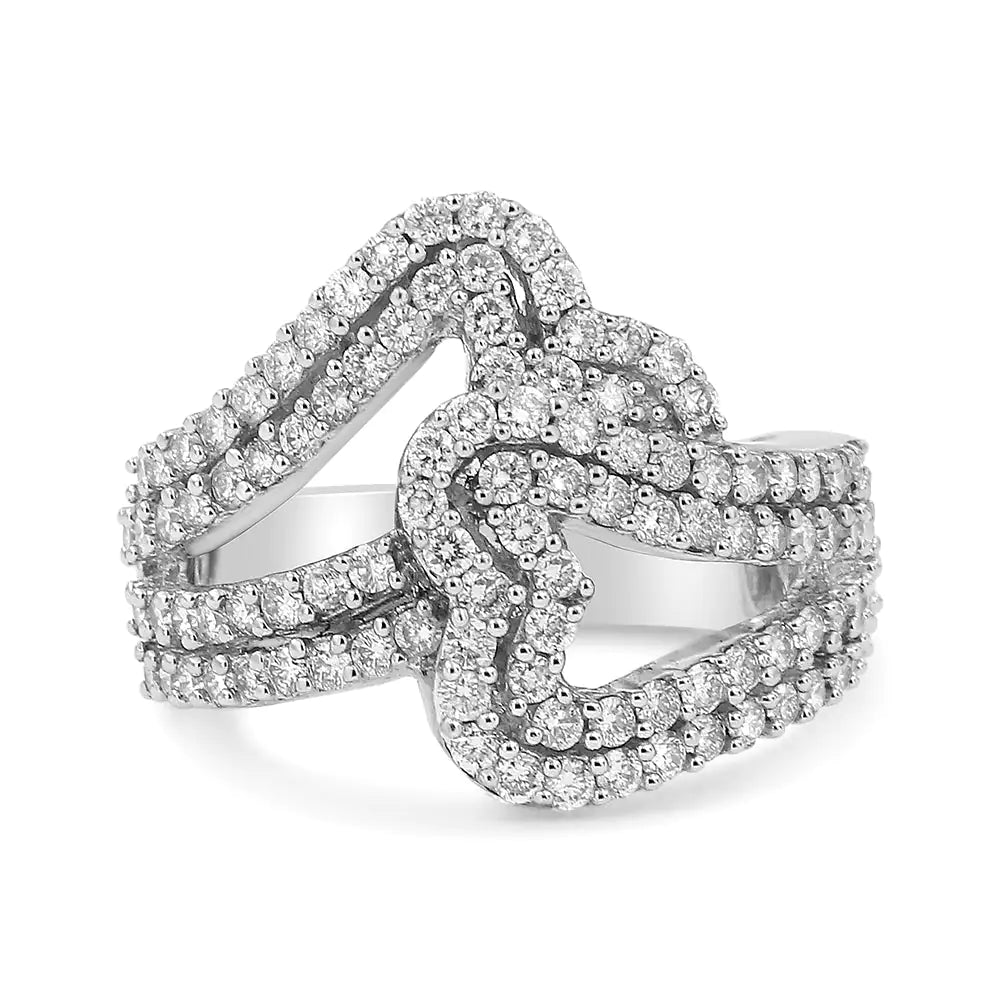 14K White Gold 1 1/2 Cttw Diamond Open Double Heart Bypass Ring Band (H-I Color, VS1-VS2 Clarity)