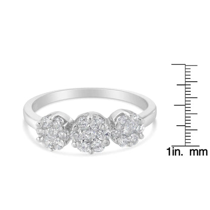 14K White Gold Three-Stone Cluster Diamond Ring (0.7 Cttw, H-I Color, SI2-I1 Clarity)