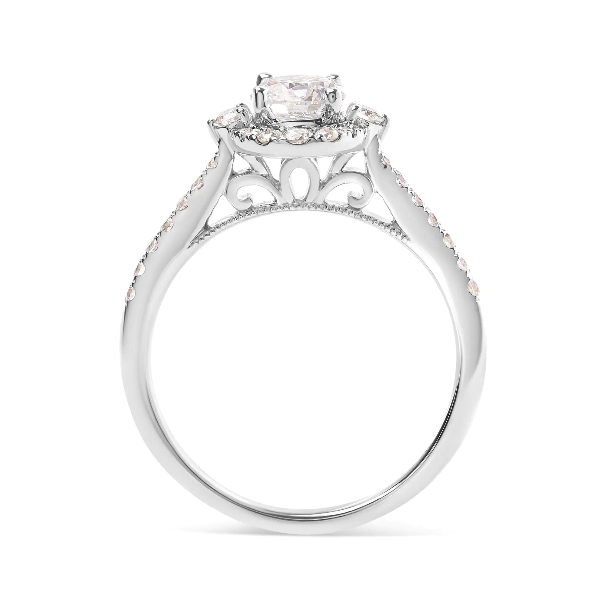 GIA Certified 14k White Gold 1.00 Cttw Diamond Halo Engagement Ring (G-H Color, I1-I2 Clarity)