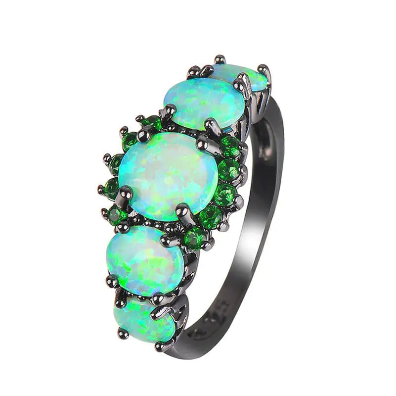 Cute Green Fire Oval Opal Rings