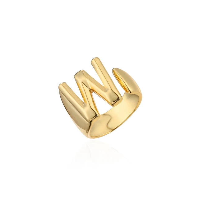 Adjustable Gold Alphabet Ring For Women