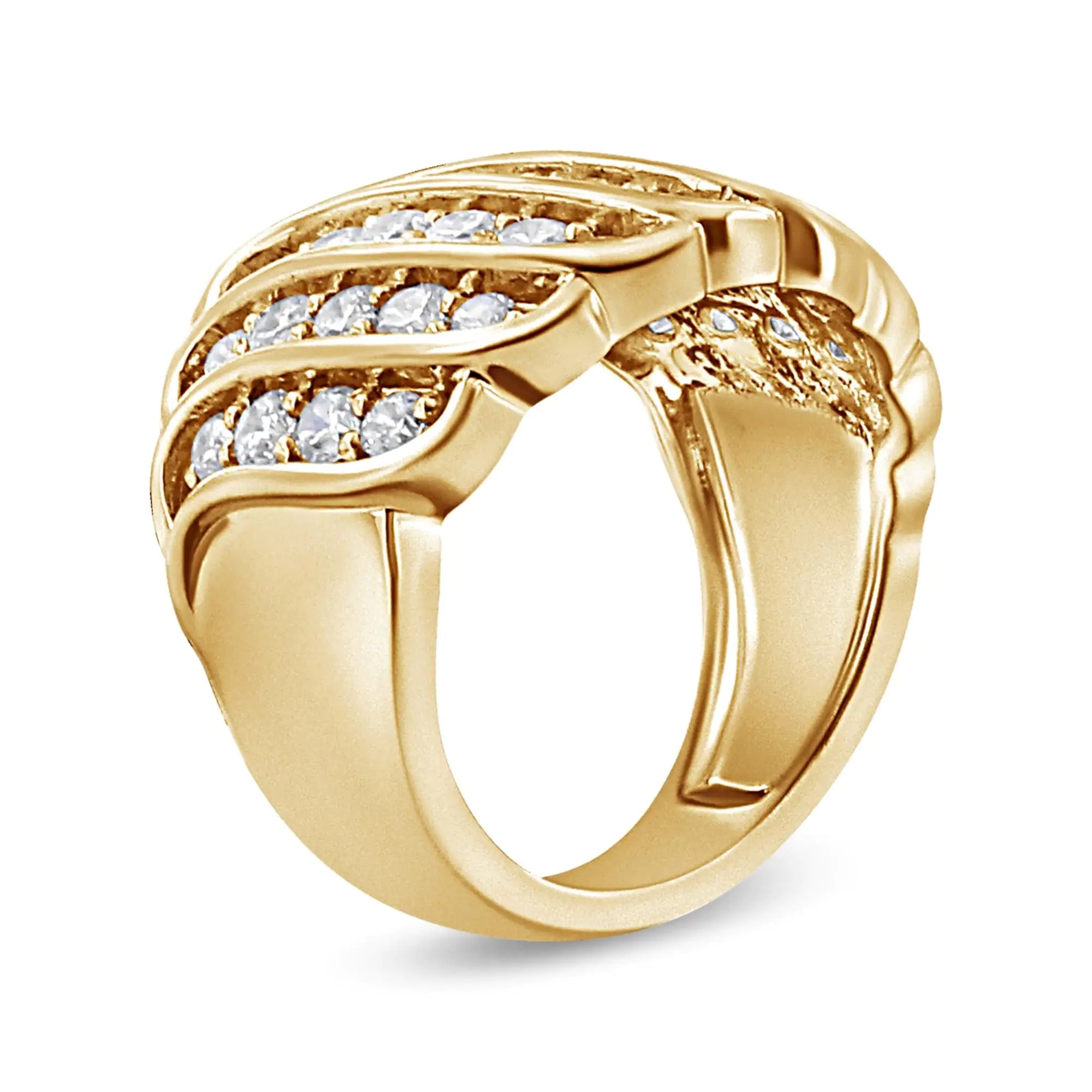 14K Yellow Gold Plated .925 Sterling Silver 2.00 Cttw Diamond Multi Row Band Ring (J-K Color, I1-I2 Clarity)