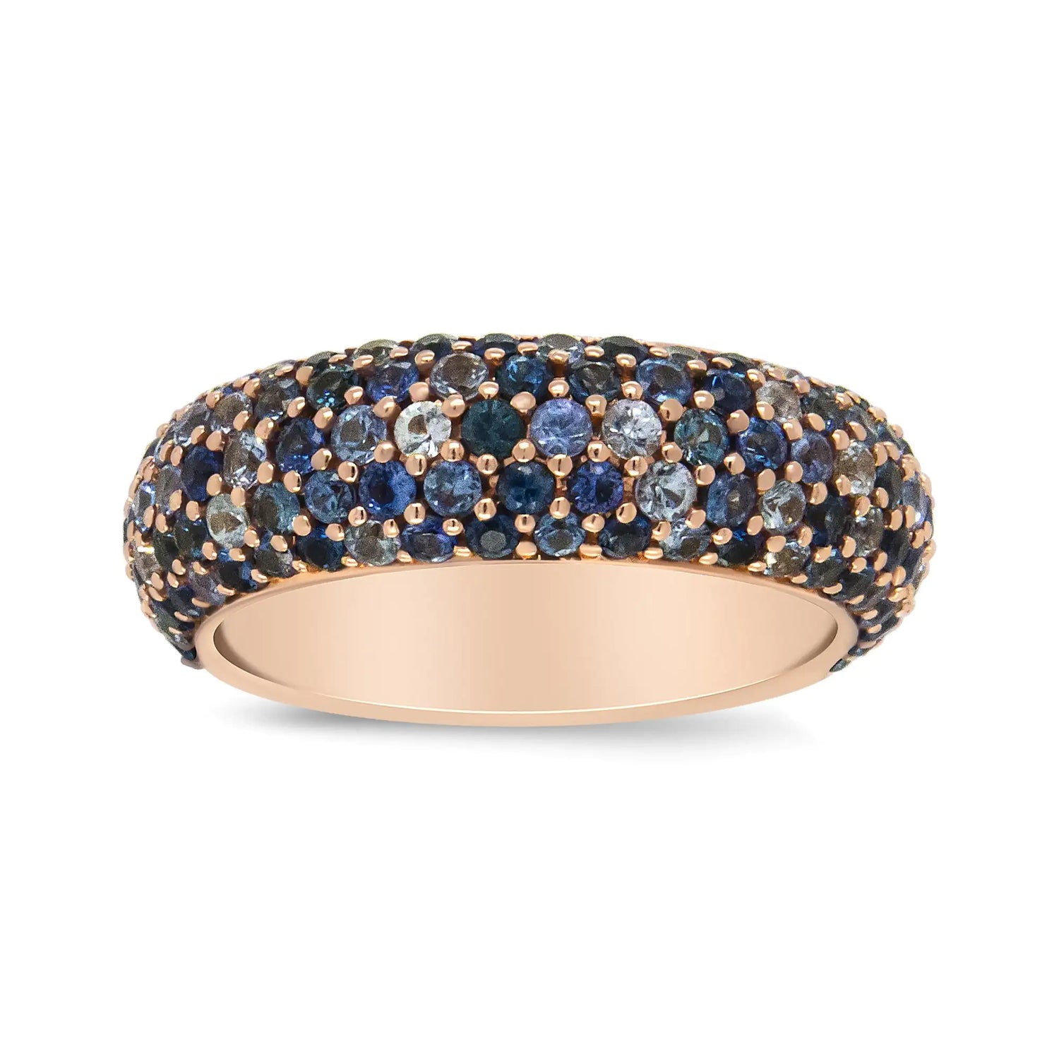 18K Rose Gold Multi Row Blue Sapphire Domed Top Band Ring