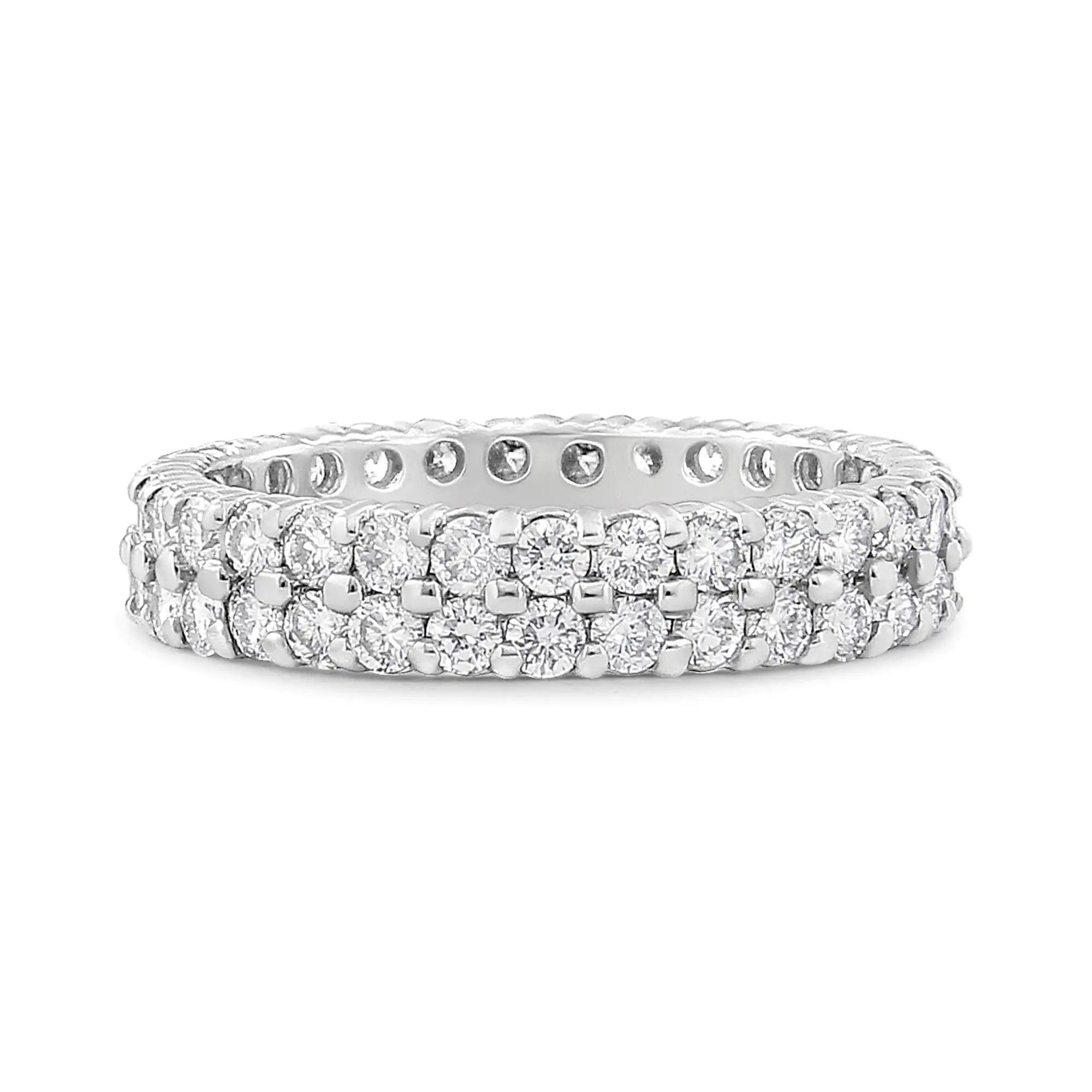 14K White Gold 2.0 Cttw Round-Cut Diamond Double Row Eternity Band Ring (H-I Color, SI1-SI2 Clarity)