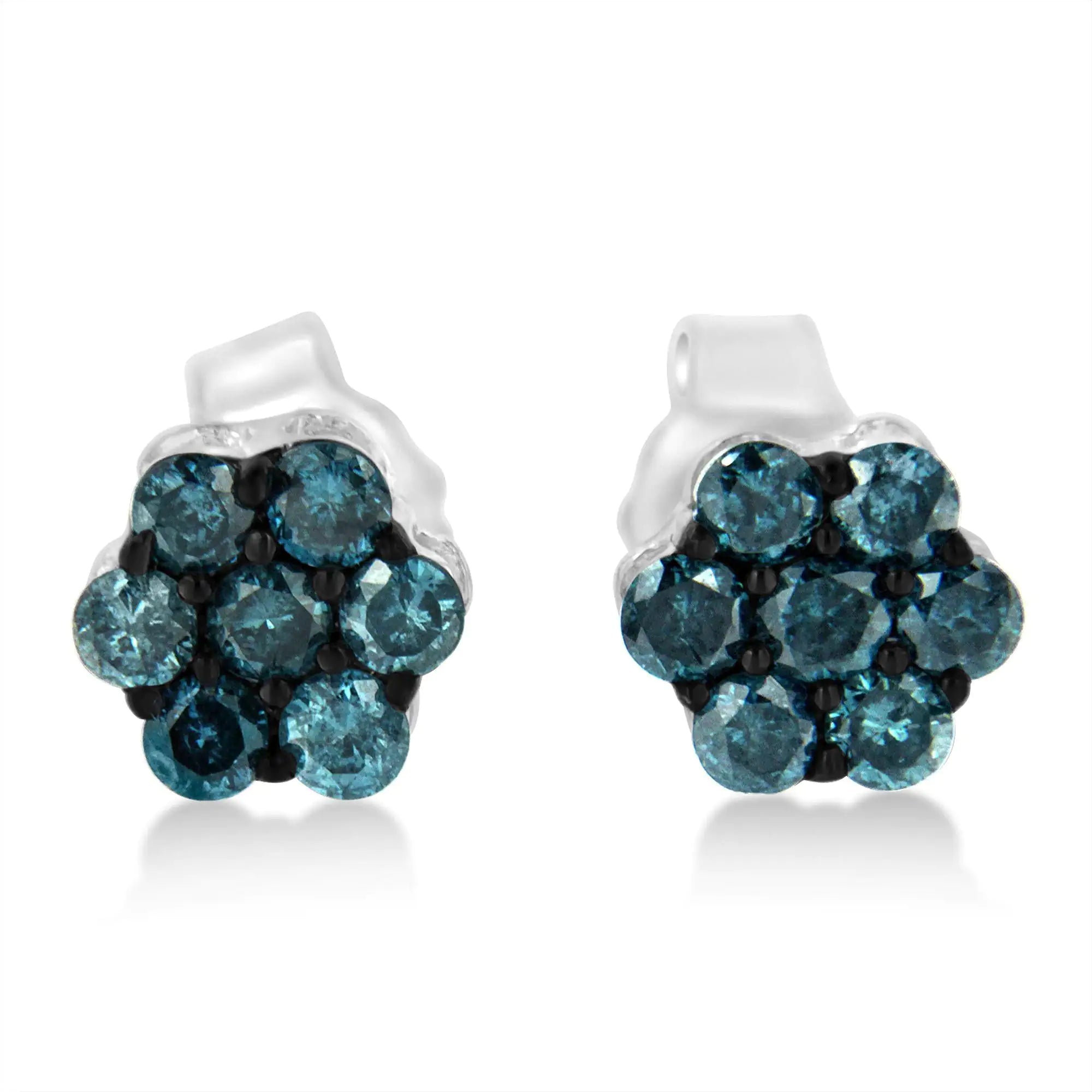 Sterling Silver Treated Blue Diamond Floral Stud Earrings (1/2 cttw, Blue Color, I2-I3 Clarity)