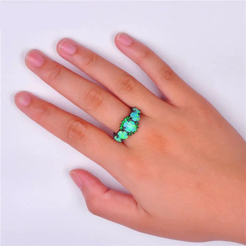 Cute Green Fire Oval Opal Rings