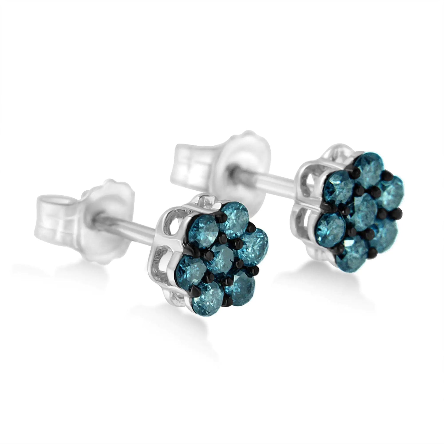 Sterling Silver Treated Blue Diamond Floral Stud Earrings (1/2 cttw, Blue Color, I2-I3 Clarity)