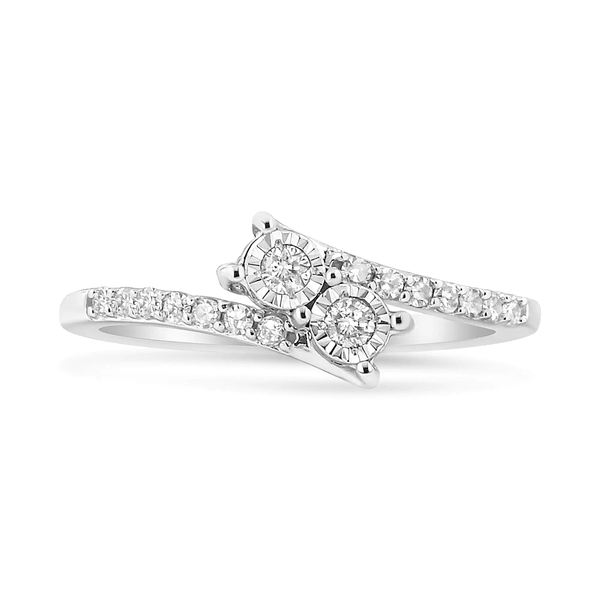 10K White Gold 1/4 Cttw Miracle Set Round Cut Diamond Two-Stone Ring (H-I Color, I2 Clarity)