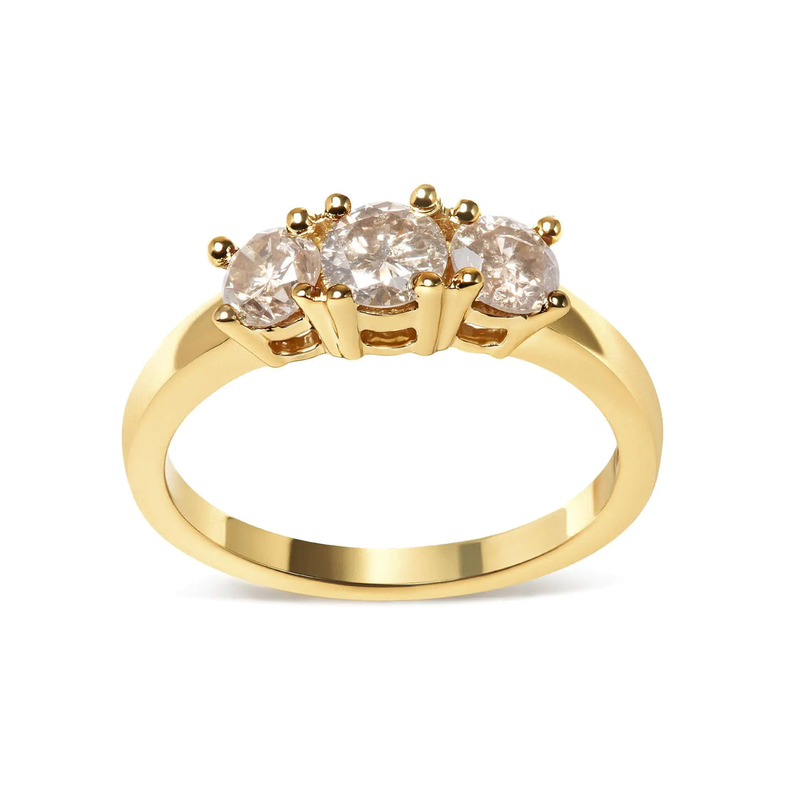 10K Yellow Gold 1.00 Cttw Champagne Diamond 3-Stone Band Ring (J-K Color, I1-I2 Clarity)