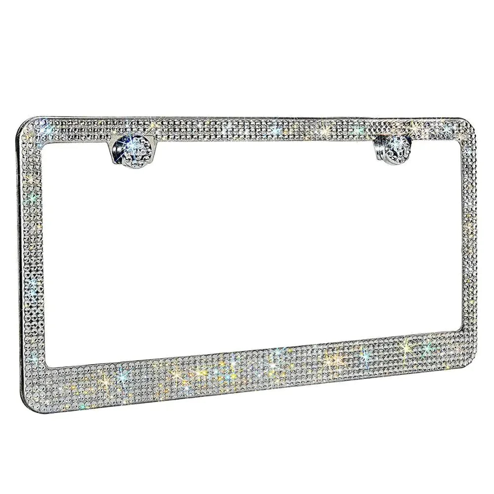 2PCS Bling License Plate Frame Glitter Crystal Sparkling Rhinestone Diamond Caps