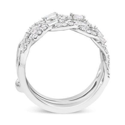 14K White Gold 1/2 Cttw Round &amp; Baguette Diamond Enhancer Wrap Ring Guard Enhancer ( I-J Color, I1-I2 Clarity)