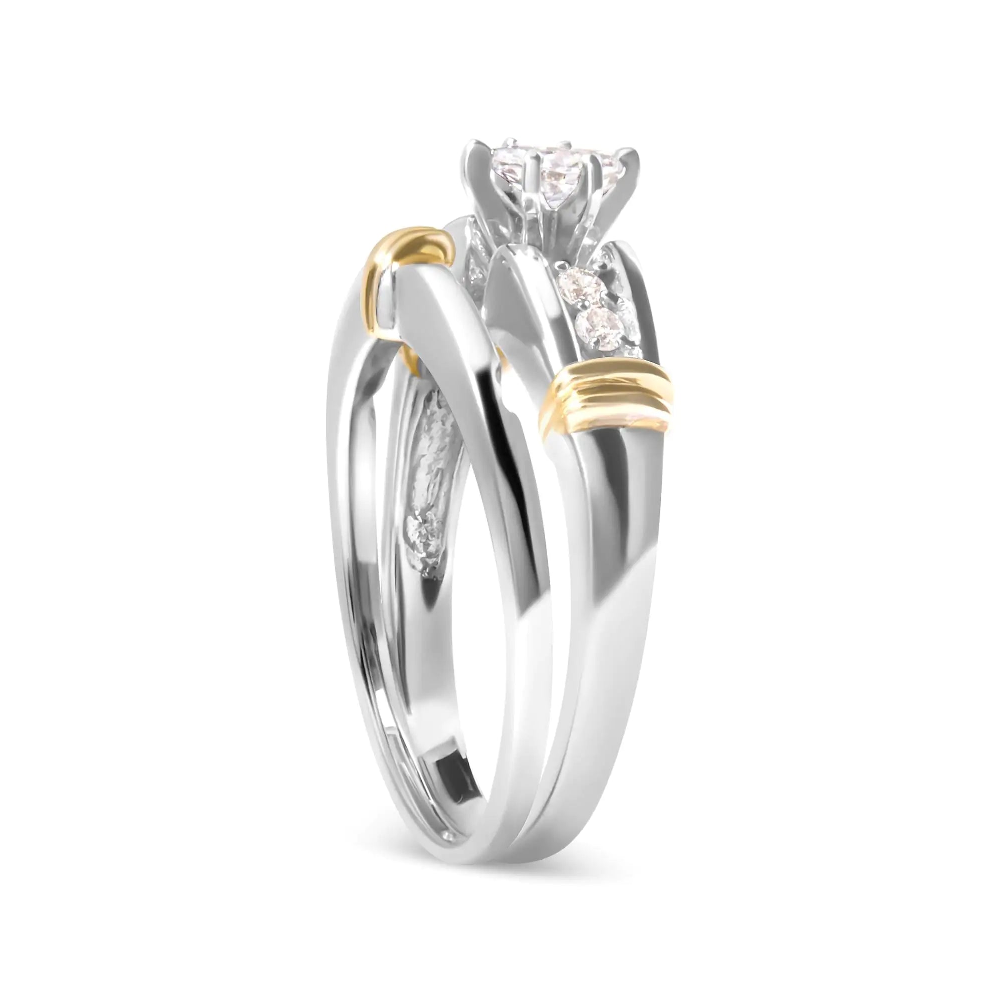 14K Yellow and White Gold 1/3 Cttw Marquise Diamond Cocktail Engagement Ring Set (H-I Color, SI1-SI2 Clarity)