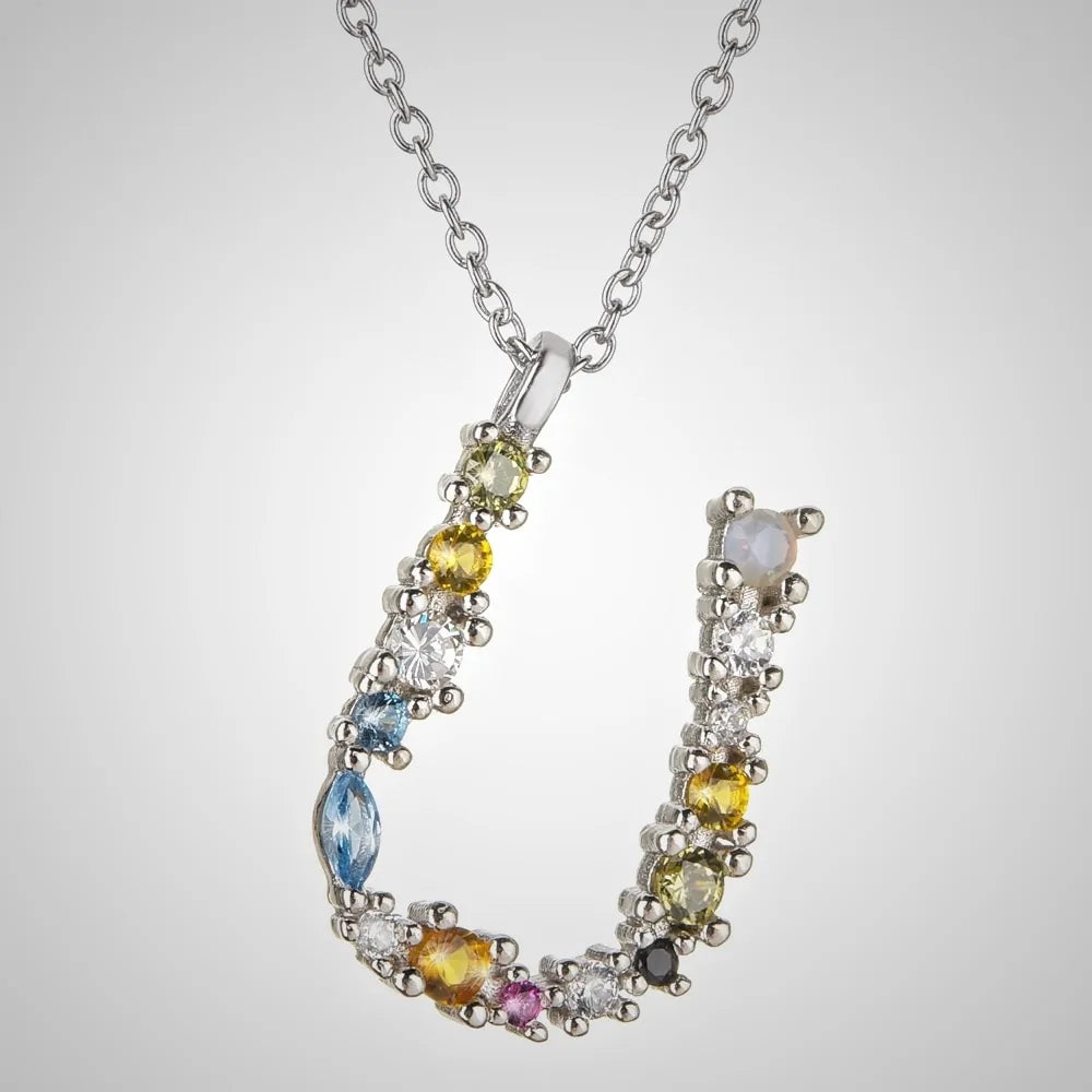 ANDYWEN 925 Sterling Silver Gold Letter M Opal Initial Necklace