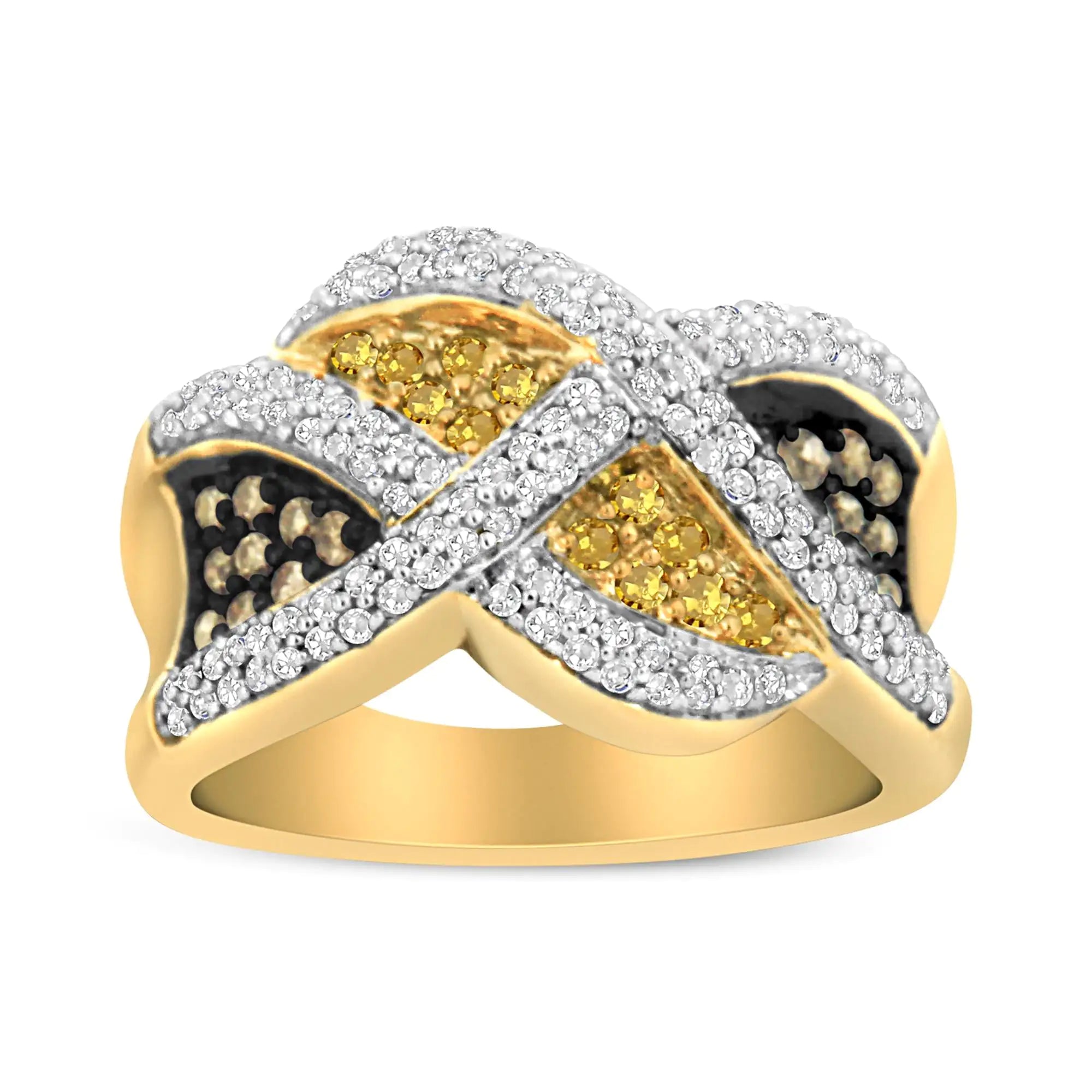 14K Yellow Gold 3/4 Cttw Champagne, Yellow and Round-Cut Diamond Ring (I-J Color, I2-I3 Clarity)