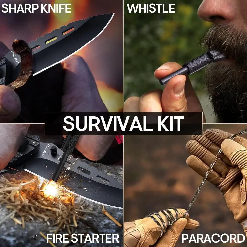 Tactical Folding Knife with Paracord, Whistle &amp; Fire starter