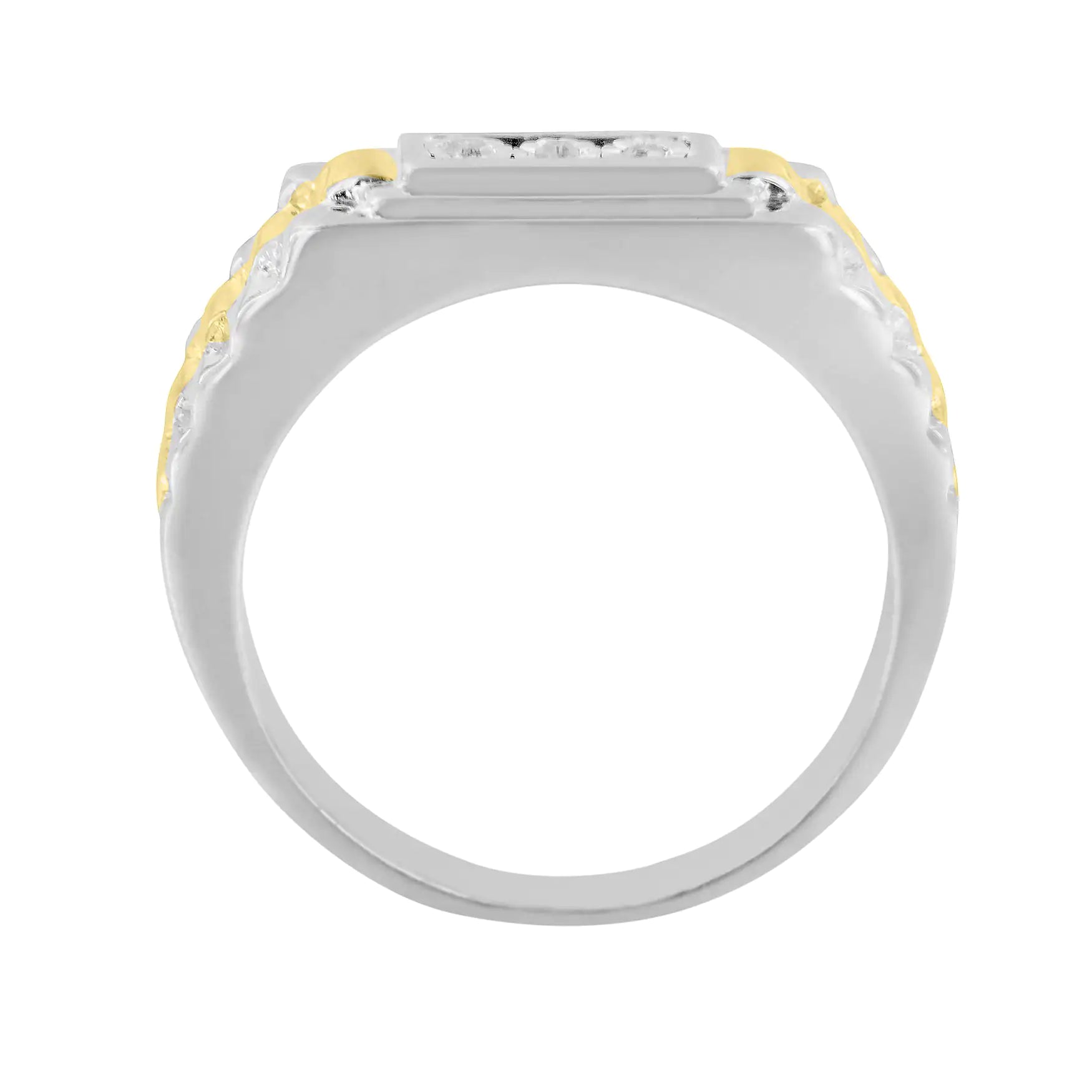 10K Yellow Gold Plated .925 Sterling Silver Diamond Accent Miracle-Set 3 Stone Ridged Band Gentlemen&