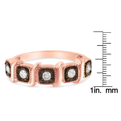 10K Rose Gold Flashed .925 Sterling Silver Miracle-Set Diamond 5-Stone Band Ring (1/4 Cttw, J-K Color, I1-I2 Clarity)